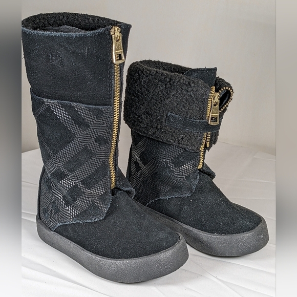 BURBERRY Girls Check Suede Leather Zip Black Winter Boots New W/O Tags Size 23 - Picture 8 of 9
